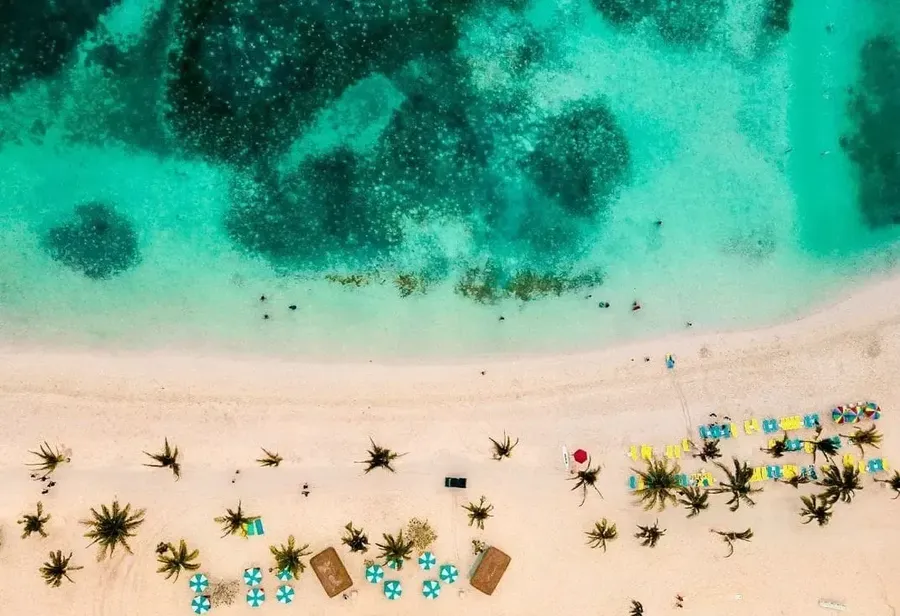 Aerial view of beach and clear water in Guadeloupe